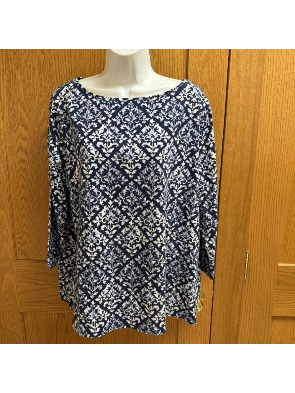 Talbots The Talbots Tee Navy Blue & White Print Top - Plus 2x